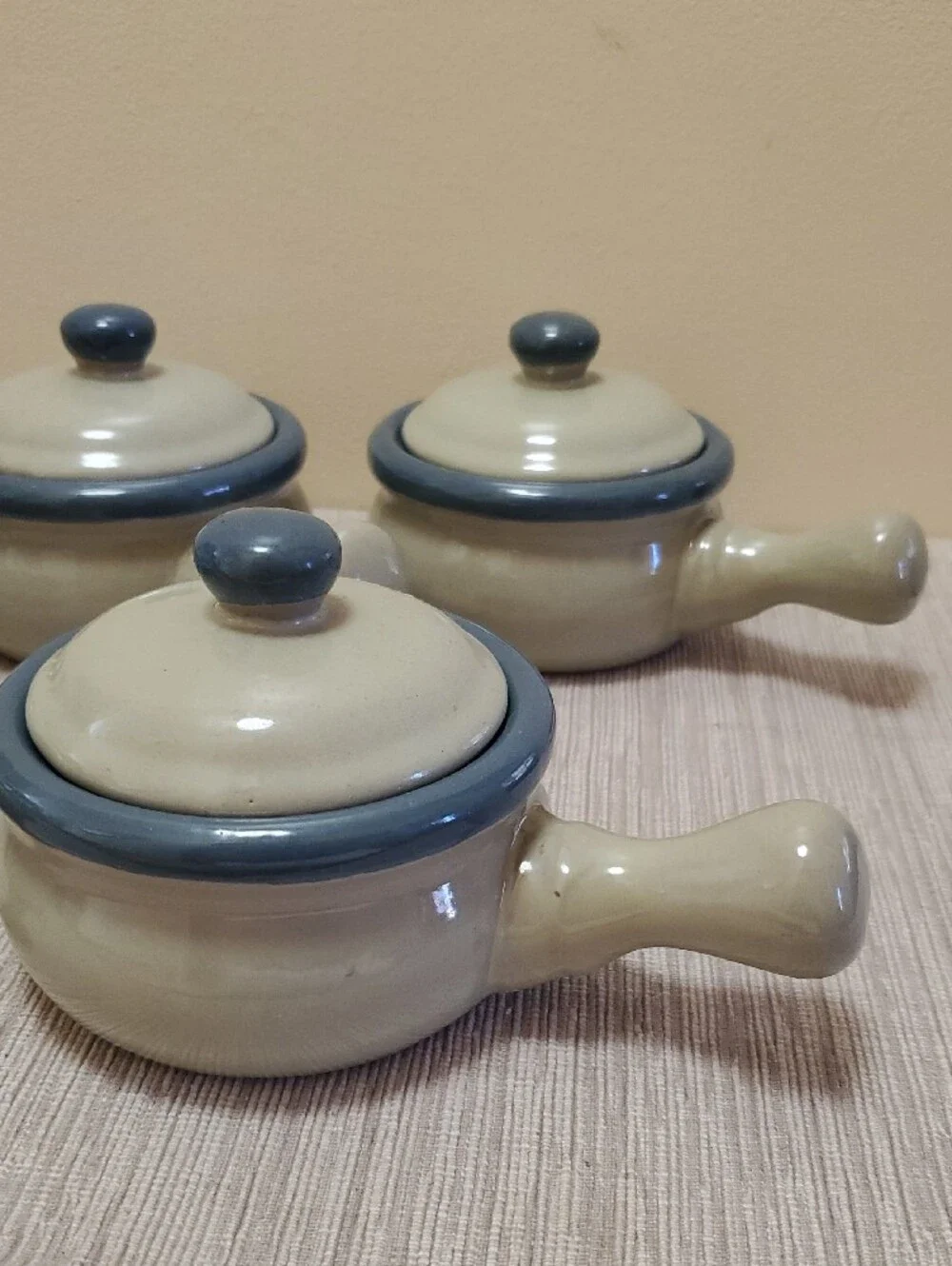 Set of 5 Blue stoneware soup crocks